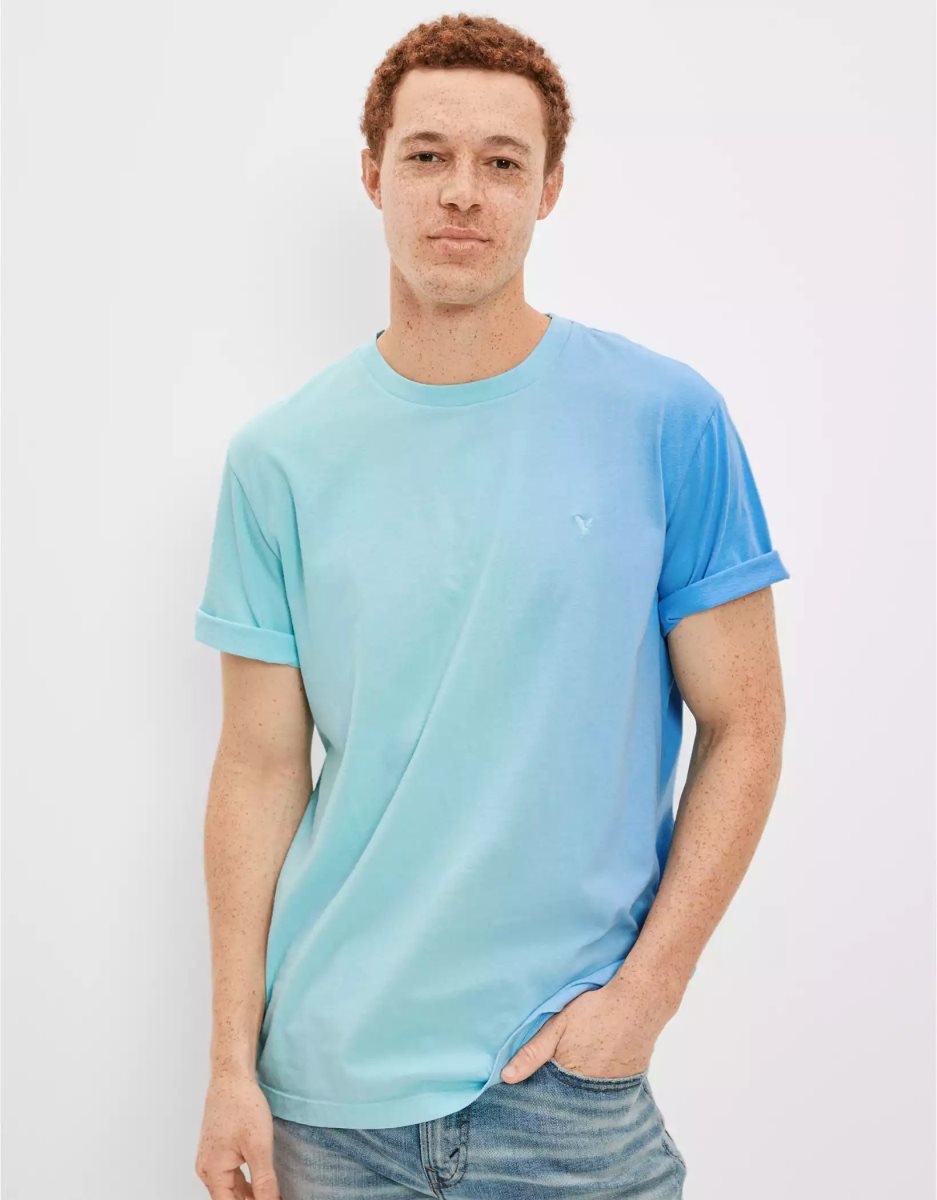 T Shirts American Eagle AE Super Soft Dip-Dye Turquoise Clair Homme | EAW-41228417